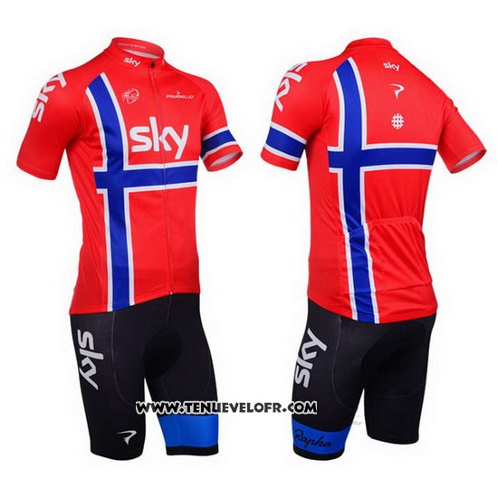 2013 Maillot Ciclismo Sky Champion Norvege Bleu et Rouge Manches Courtes et Cuissard